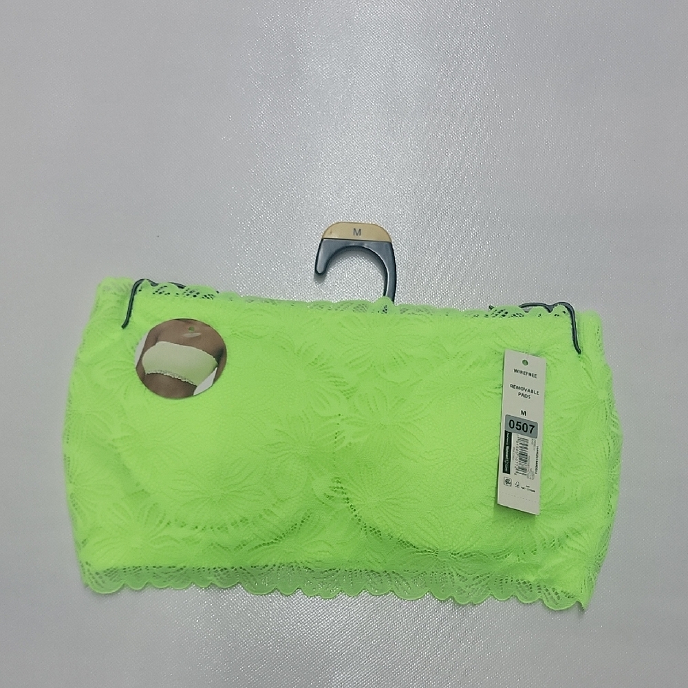 Lace Bandeau Bra in Neon Green